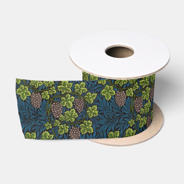 William Morris Seamless Grape Vine Black Pattern Satin Ribbon (Spool)