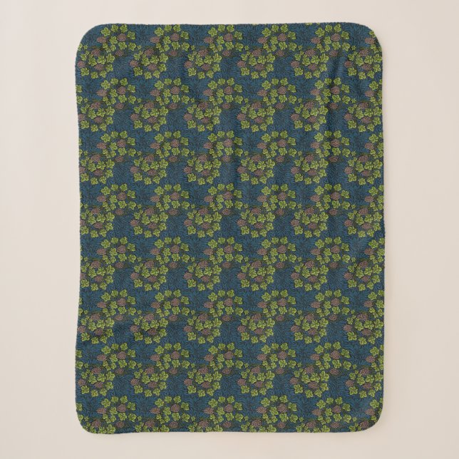 William Morris Seamless Grape Vine Black Pattern Sherpa Blanket (Front)