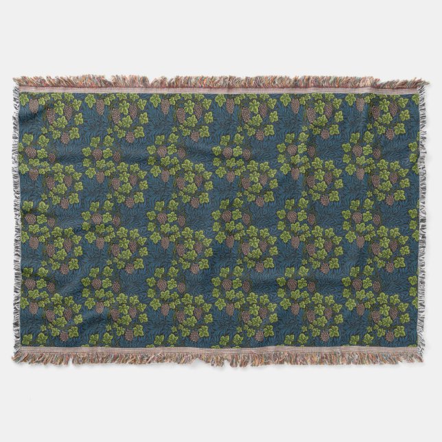William Morris Seamless Grape Vine Black Pattern Throw Blanket (Front)