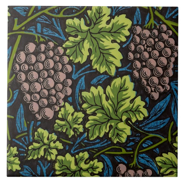 William Morris Seamless Grape Vine Black Pattern Tile (Front)