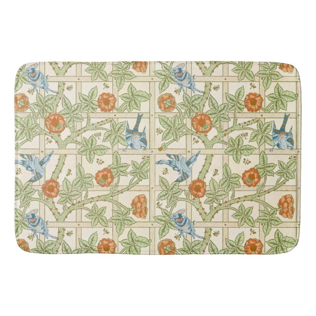 William Morris Seamless Trellis Bird Rose Pattern Bath Mat (Front)