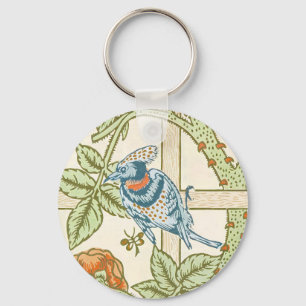 William Morris Seamless Trellis Bird Rose Pattern Keychain