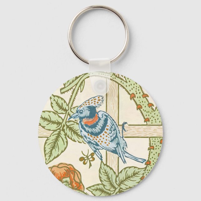 William Morris Seamless Trellis Bird Rose Pattern Keychain (Front)
