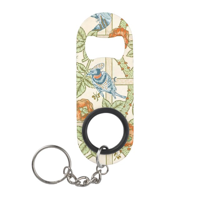 William Morris Seamless Trellis Bird Rose Pattern Keychain Bottle Opener (Front)