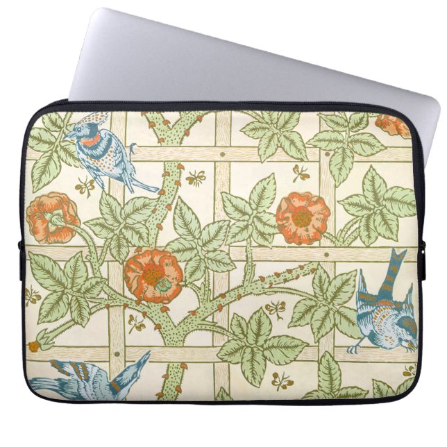 William Morris Seamless Trellis Bird Rose Pattern Laptop Sleeve (Front)