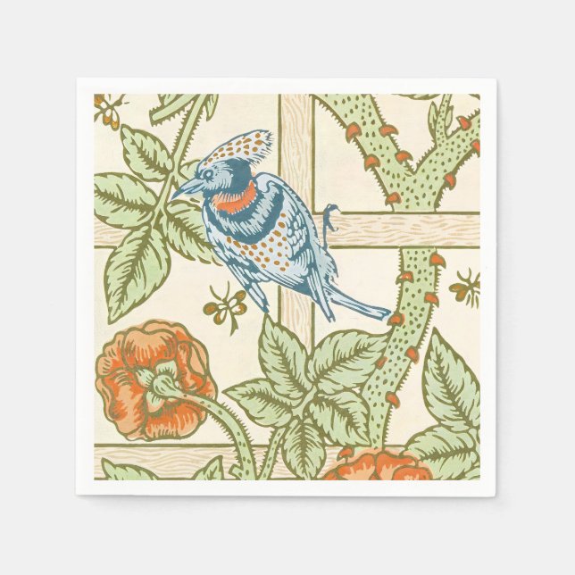 William Morris Seamless Trellis Bird Rose Pattern Napkin (Front)