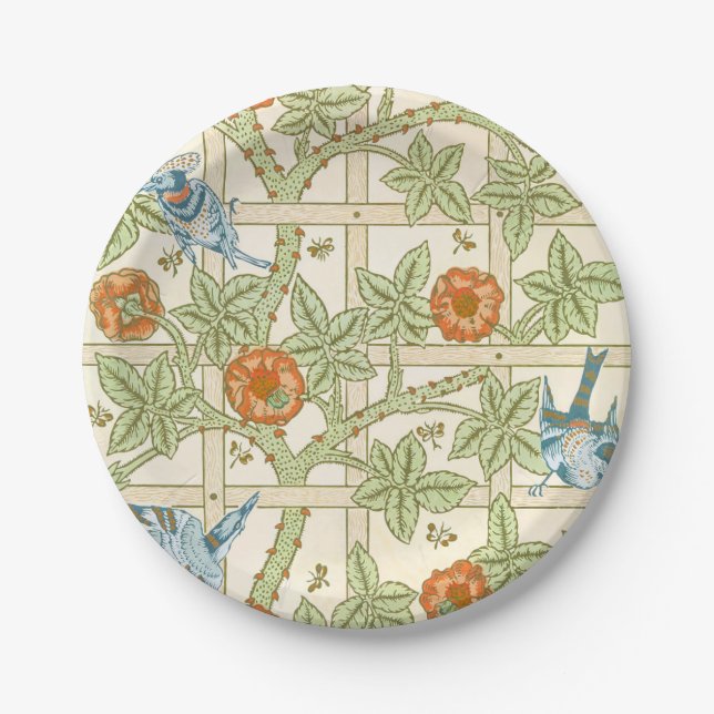 William Morris Seamless Trellis Bird Rose Pattern Paper Plate (Front)