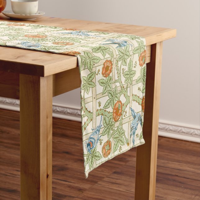 William Morris Seamless Trellis Bird Rose Pattern Short Table Runner (In Situ)