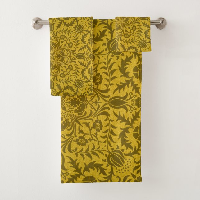 William Morris Seamless Vine Gold Yellow Pattern Bath Towel Set (Insitu)