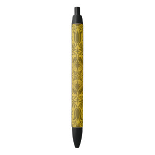 William Morris Seamless Vine Gold Yellow Pattern Black Ink Pen