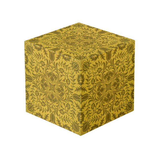 William Morris Seamless Vine Gold Yellow Pattern Cube (Front Angled)