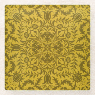 William Morris Seamless Vine Gold Yellow Pattern Glass Coaster