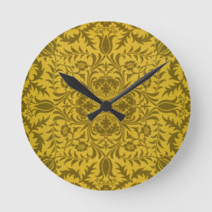 William Morris Seamless Vine Gold Yellow Pattern Round Clock