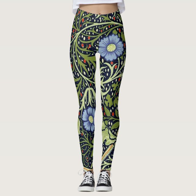 William Morris Seaweed Antique Flower Leggings (Front)