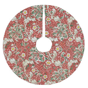William Morris Seaweed Antique Flower Red Green Brushed Polyester Tree Skirt