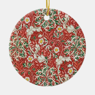 William Morris Seaweed Antique Flower Red Green Ceramic Ornament