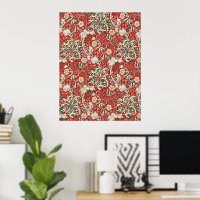William Morris Seaweed Antique Flower Red Green