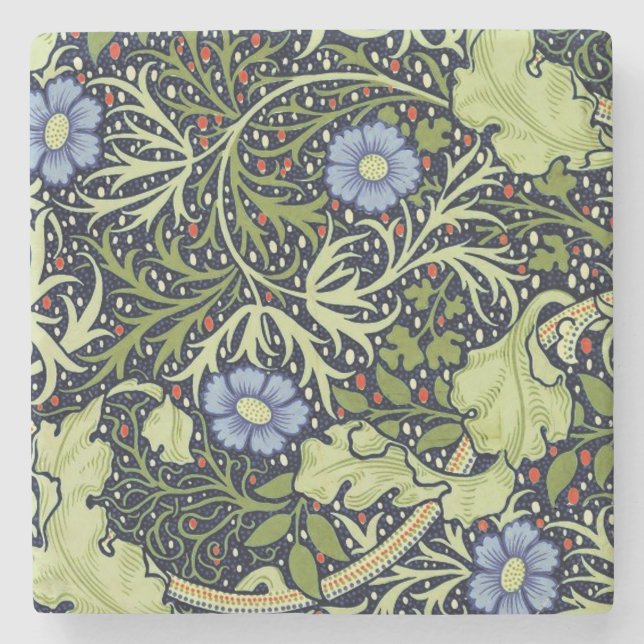 William Morris Seaweed Antique Flower Stone Coaster (Front)