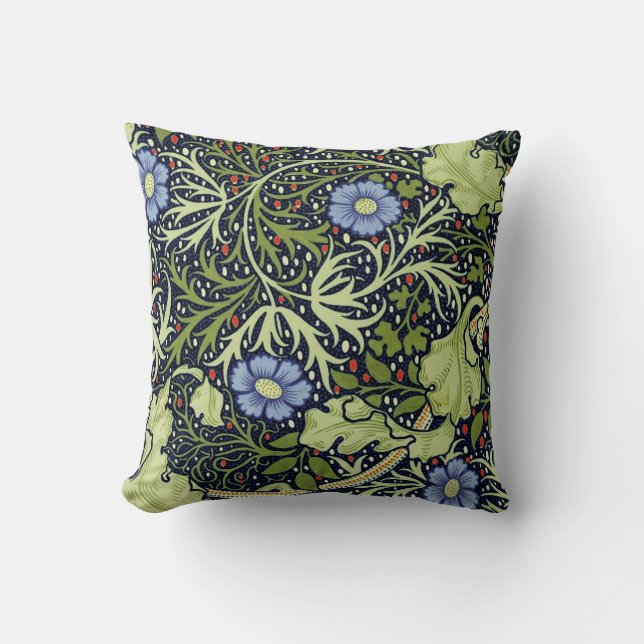William Morris Seaweed Antique Flower Throw Pillow (Front)