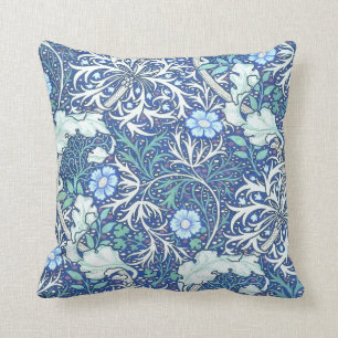 William Morris Seaweed Blue Pattern Throw Pillow
