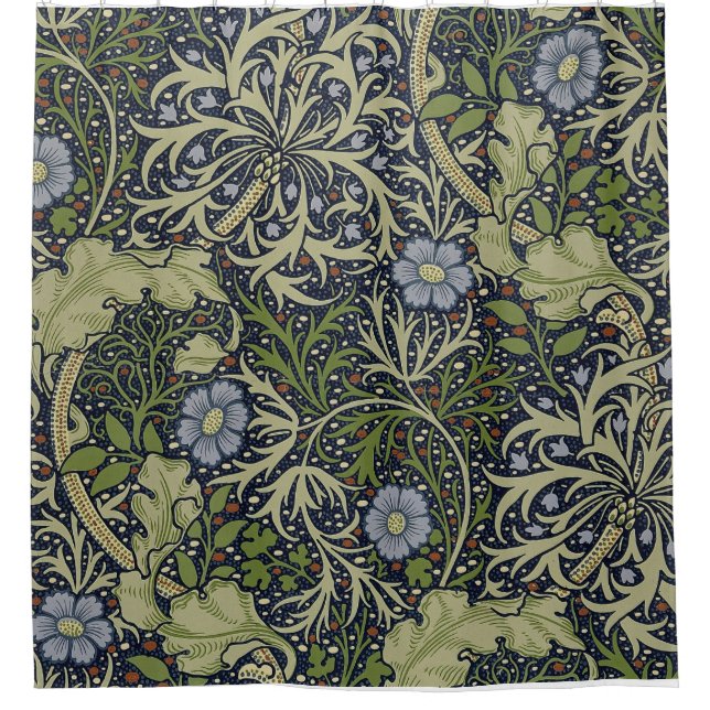 William Morris Seaweed Pattern Shower Curtain. (Front)