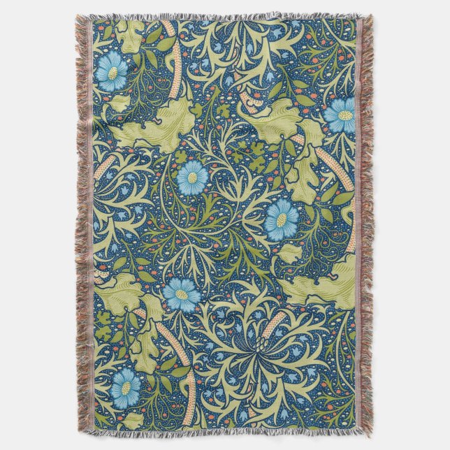 William Morris Seaweed Pattern Throw Blanket (Front Vertical)