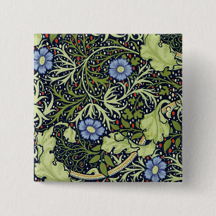 William Morris Seaweed Wallpaper Pattern 2 Inch Square Button