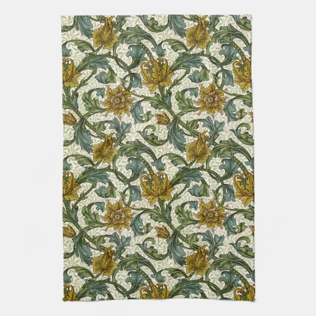 William Morris Single Stem Floral Art Tile Kitchen Towel (Vertical)