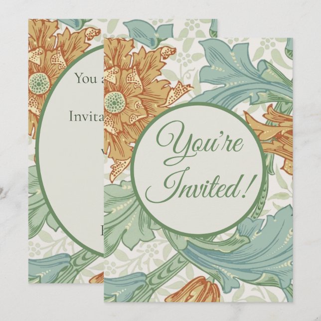 William Morris Single Stem Floral Pattern Invitation (Front/Back)