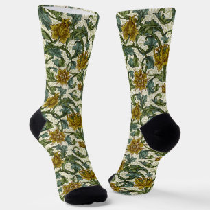 William Morris Single Stem Floral Pattern Socks