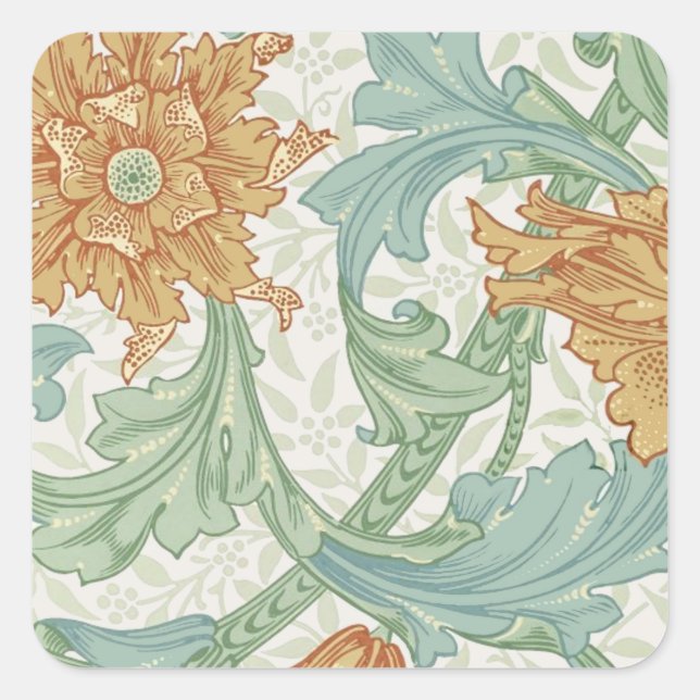 William Morris Single Stem Floral Pattern Square Sticker (Front)