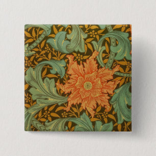 William Morris Single Stem Pattern Art Nouveau 2 Inch Square Button
