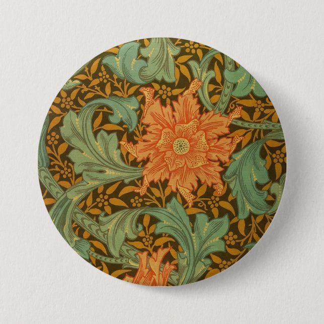 William Morris Single Stem Pattern Art Nouveau 3 Inch Round Button (Front)