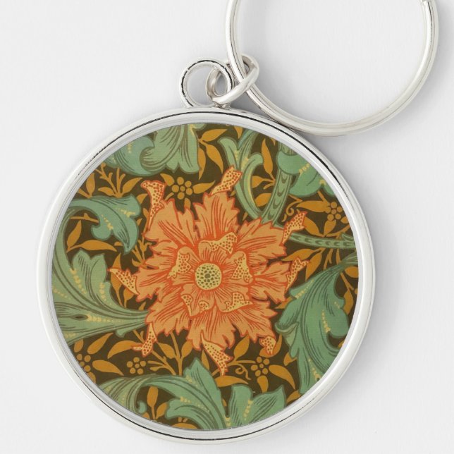 William Morris Single Stem Pattern Art Nouveau Keychain (Front)