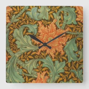 William Morris Single Stem Pattern Art Nouveau Square Wall Clock