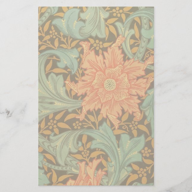 William Morris Single Stem Pattern Art Nouveau Stationery (Front)