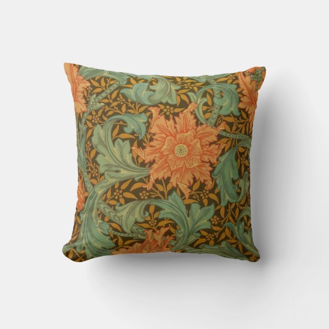 William Morris Single Stem Pattern Art Nouveau Throw Pillow (Front)