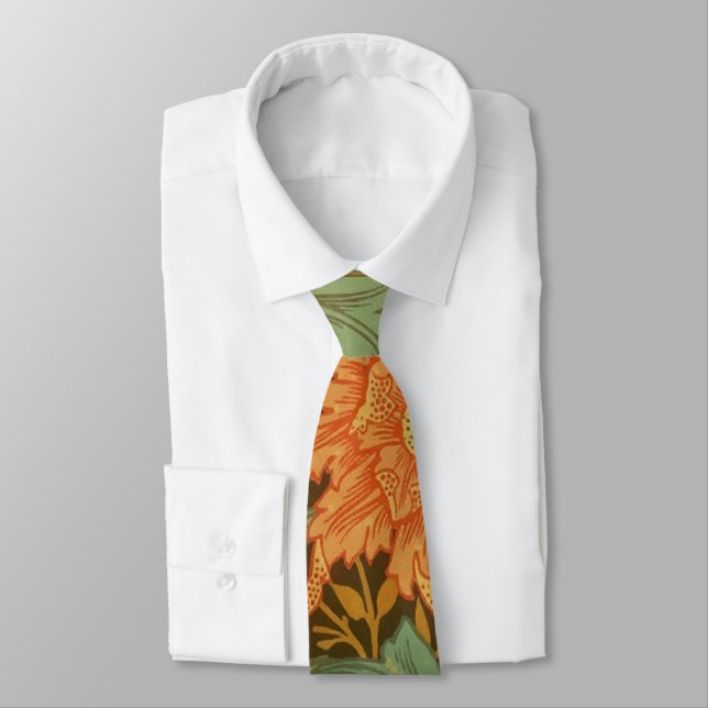 William Morris Single Stem Pattern Art Nouveau Tie (Tied)