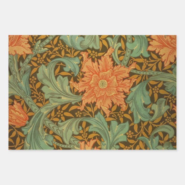 William Morris Single Stem Pattern Art Nouveau Wrapping Paper Sheet (Front)