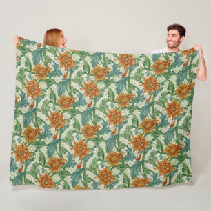 William Morris Single Stem Vintage Floral Flowers Fleece Blanket