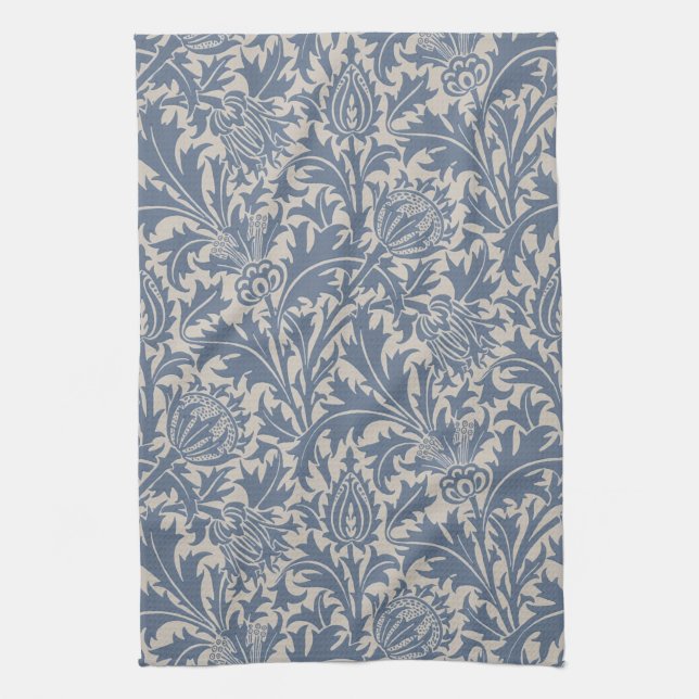 William Morris Slate Blue Thistle Wallpaper Kitchen Towel (Vertical)