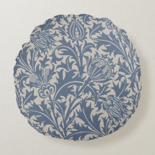 William Morris Slate Blue Thistle Wallpaper Round Pillow