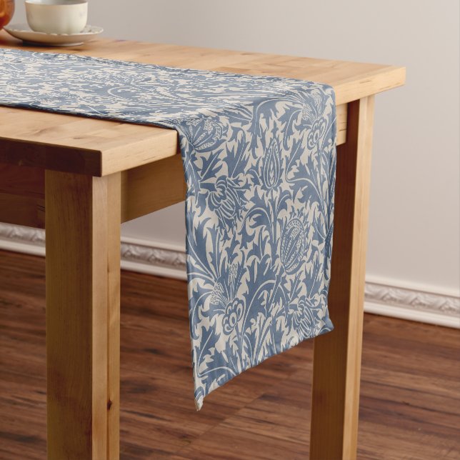 William Morris Slate Blue Thistle Wallpaper Short Table Runner (In Situ)