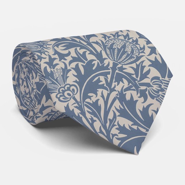 William Morris Slate Blue Thistle Wallpaper Tie (Rolled)
