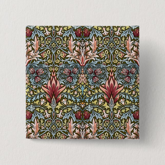 William Morris Snakeshead Floral Pattern 2 Inch Square Button (Front)