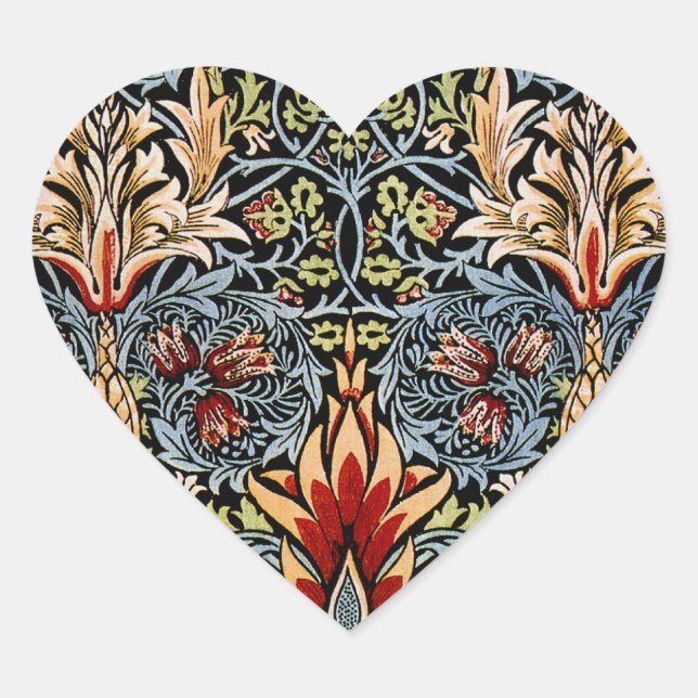 William Morris Snakeshead Floral Pattern Heart Sticker (Front)