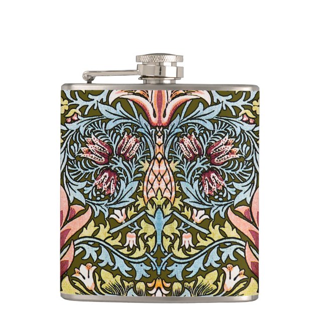 William Morris Snakeshead Floral Pattern Hip Flask (Front)