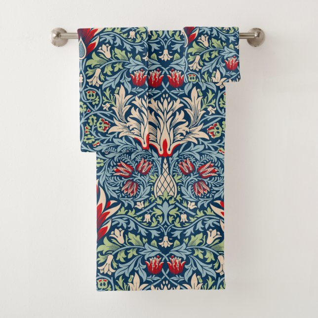 William Morris Snakeshead Fritillary Floral Design Bath Towel Set (Insitu)