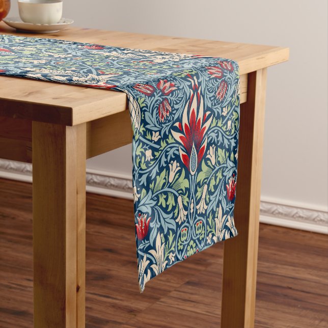 William Morris Snakeshead Fritillary Floral Design Short Table Runner (In Situ)