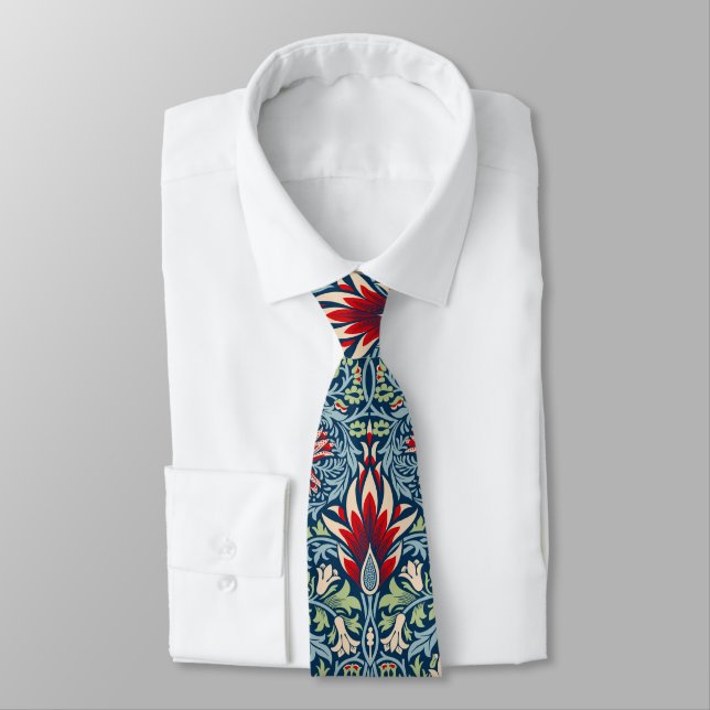 William Morris Snakeshead Fritillary Floral Design Tie (Tied)